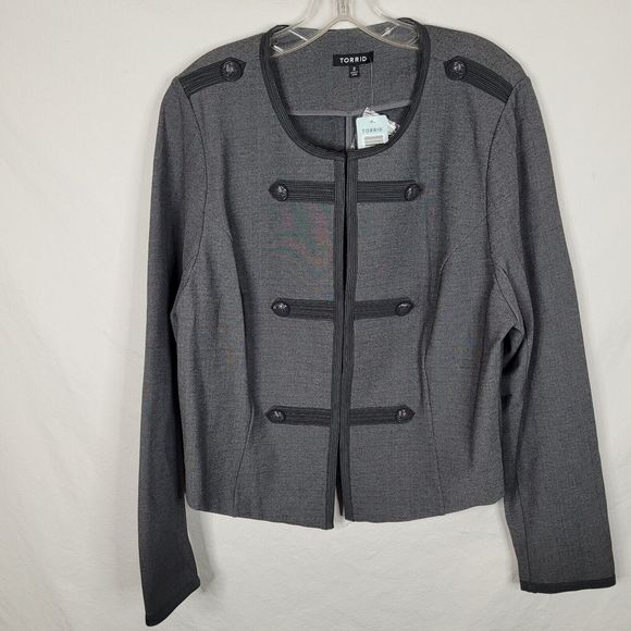NWT Torrid Military Style Jacket Blazer Size 2=2X Gray Stretch Ponte Knit - Picture 1 of 11
